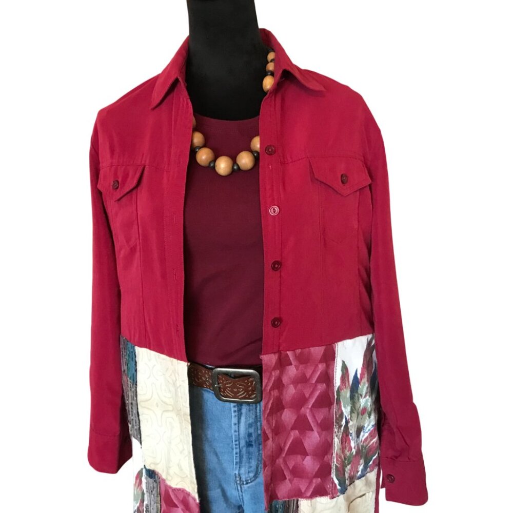 Upcycled Patchwork Duster, Southwestern Aztec Mag… - image 3